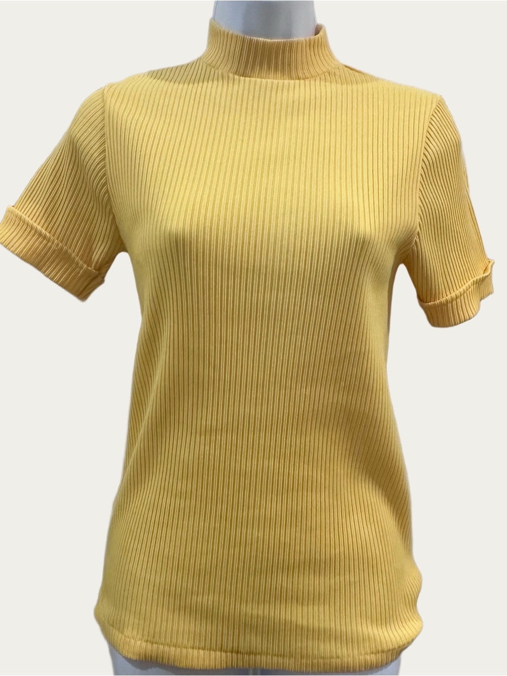 Vintage Brilliant Sunshine Polyester Knit Yellow Zip Back Top Large